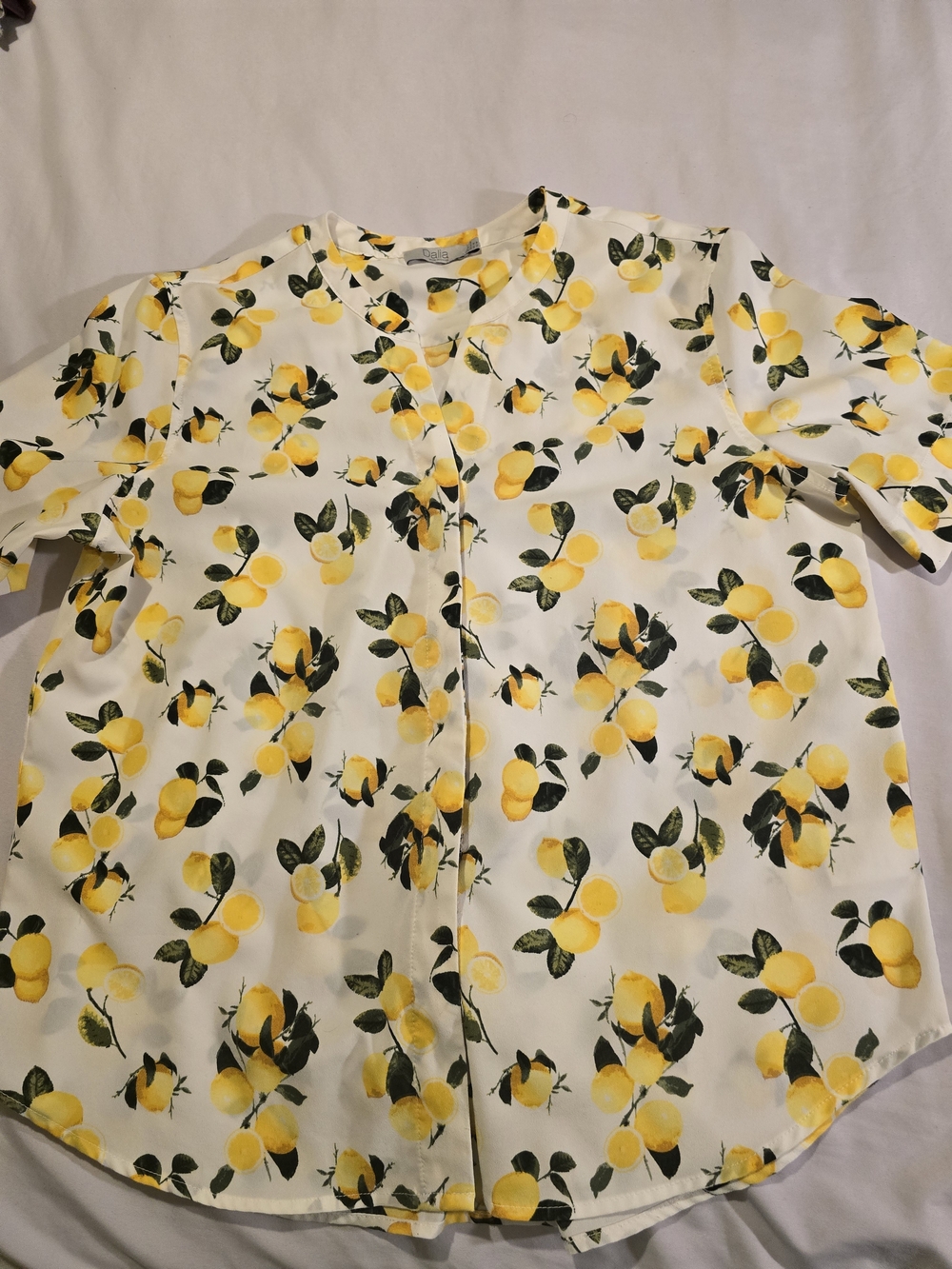 Dalia Collection White Blouse with Yellow Lemon Print